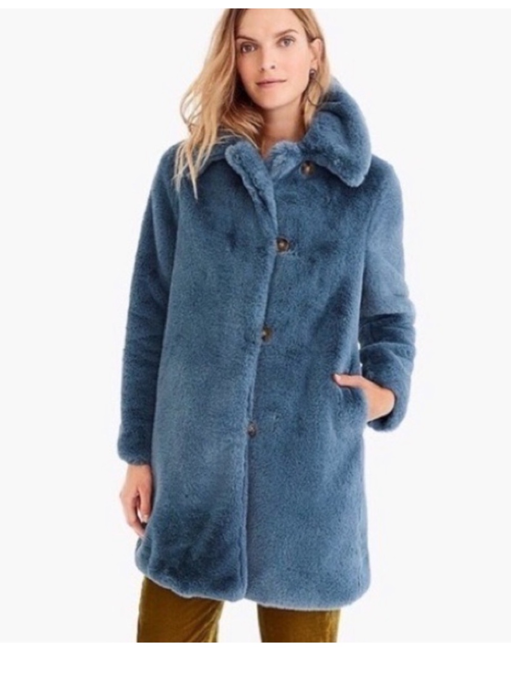 J. Crew Dusty Blue Faux Fur Teddy Coat